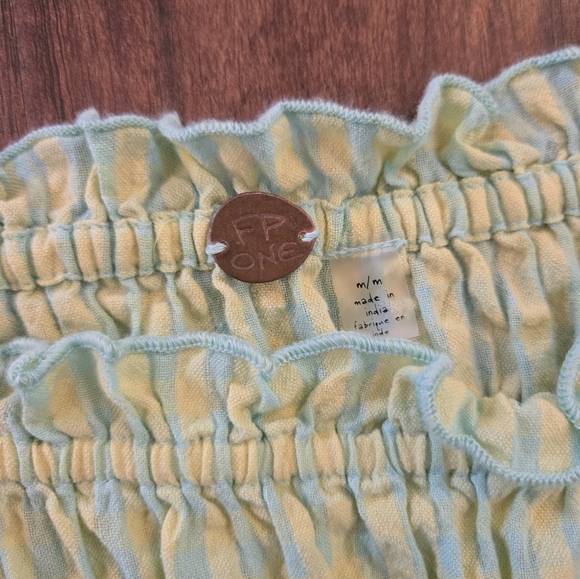 Free People One Shirred Ruffle Green Blue Mini Dress - Picture 4 of 7